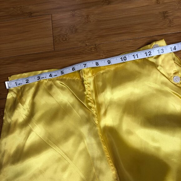 Vintage Daisy Yellow Satin Pajamas Petite XS S High Waisted Retro Easter Egg - Picture 12 of 14